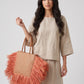 Riviera Raffia Beach Tote on model