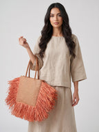 Riviera Raffia Beach Tote on model