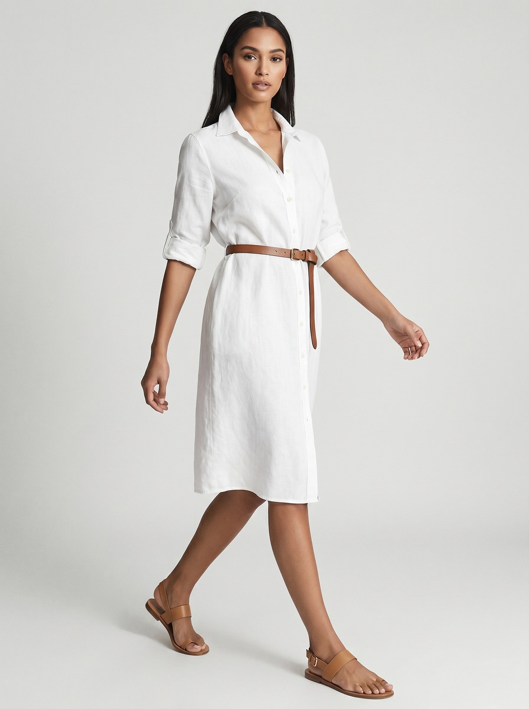 Riviera Linen Shirt Dress on model