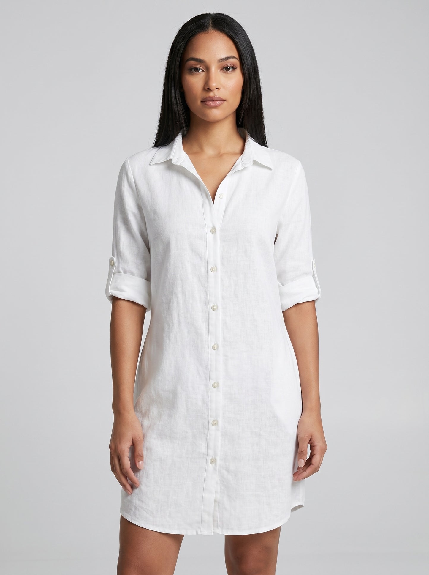 Riviera Linen Shirt Dress on model