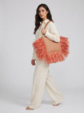 Riviera Raffia Beach Tote on model