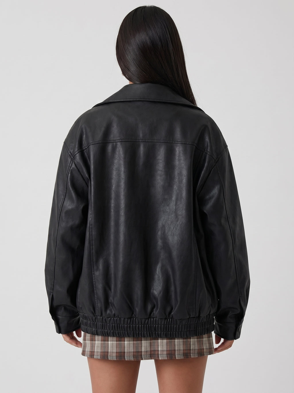 Roma Oversized Faux-Leather Bomber on model