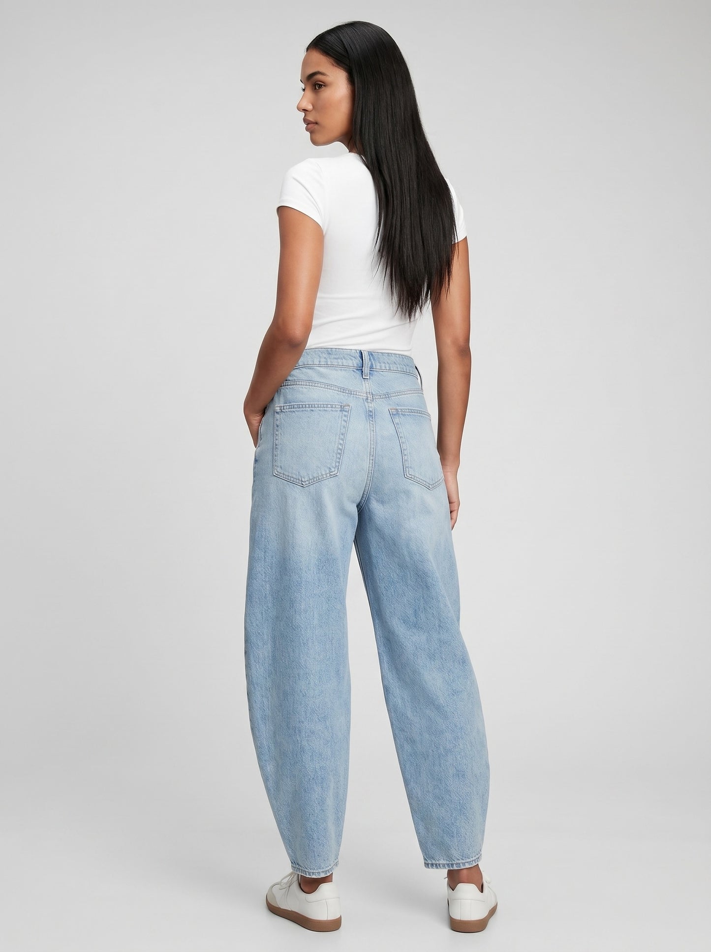 Romina Barrel Leg Jeans on model