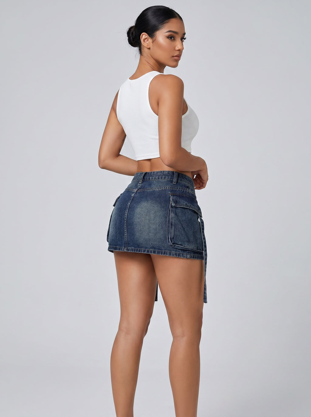 Romina Cargo Denim Mini Skirt on model