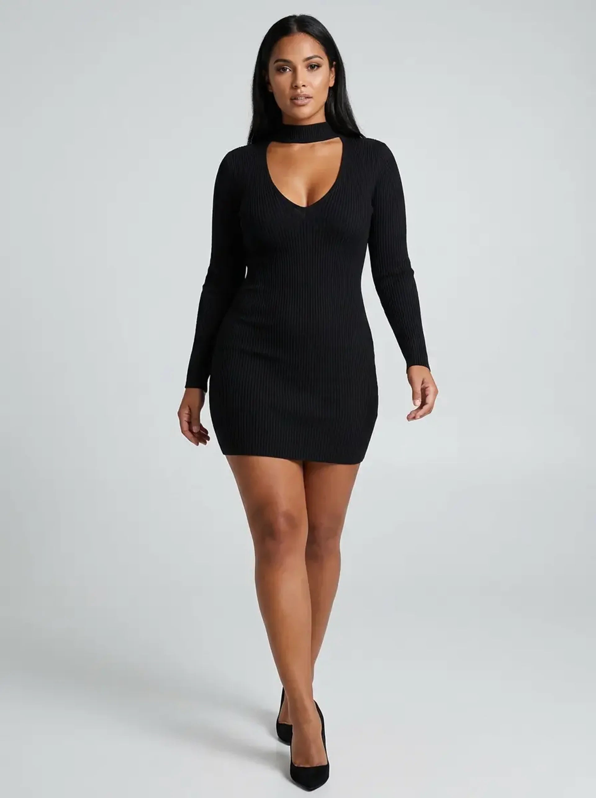Romy V-Neck Bodycon Dress on model