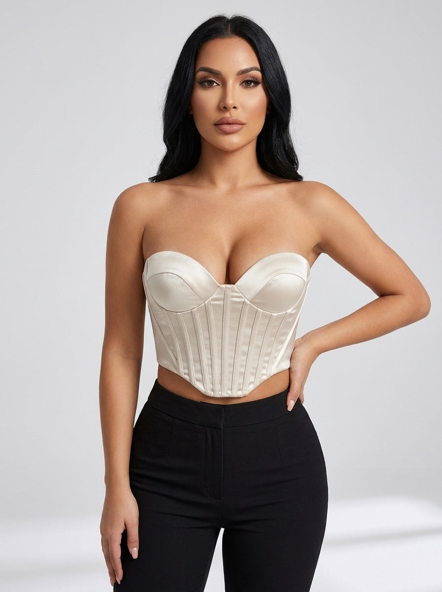 Rosabella Satin Corset Bustier Top on model