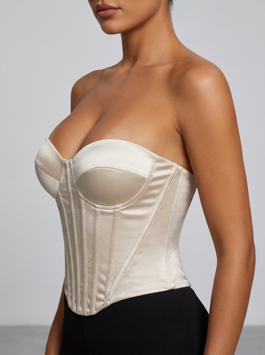 Rosabella Satin Corset Bustier Top on model