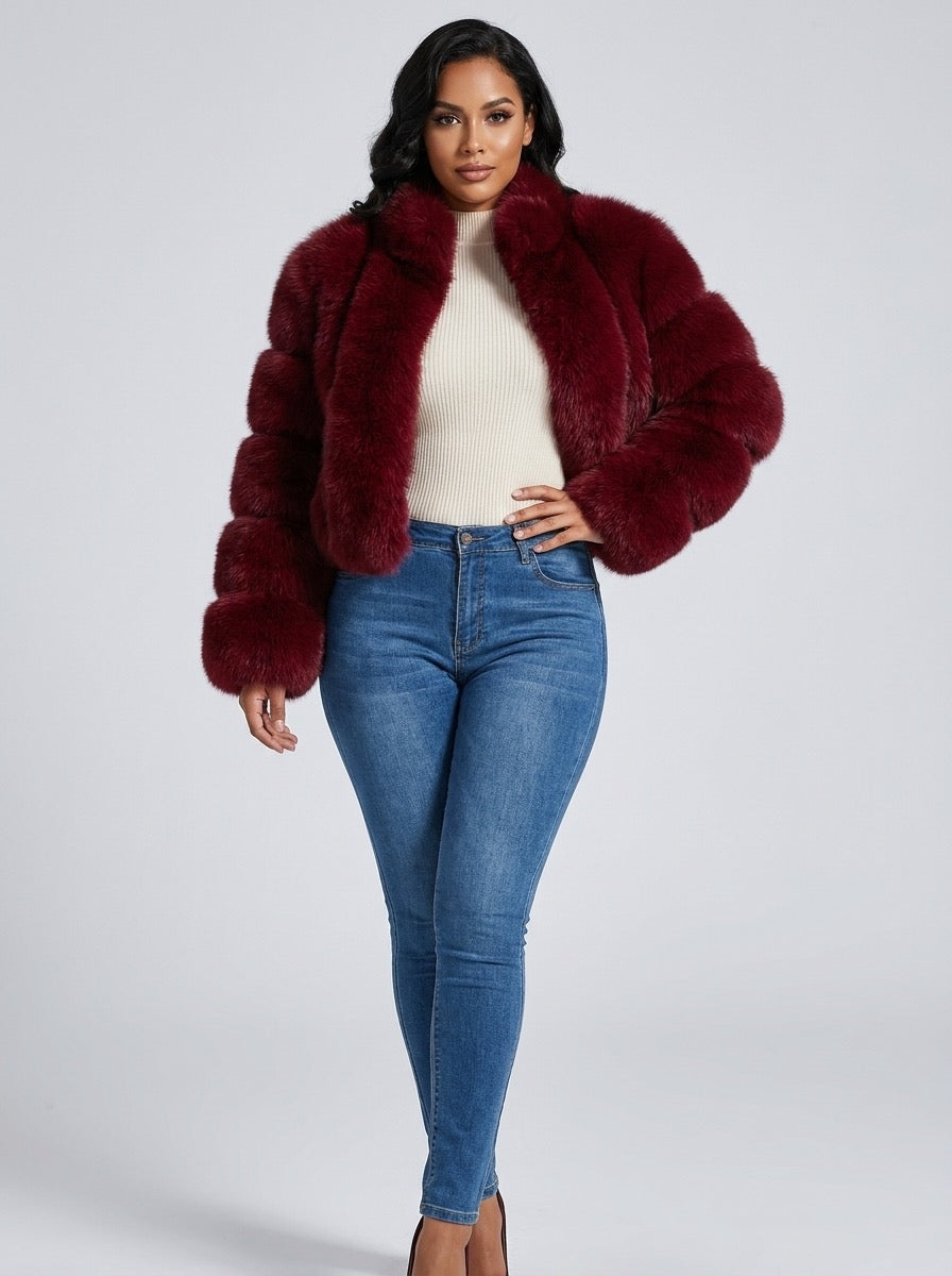 Rosamunda Cropped Faux-Fur Coat on model