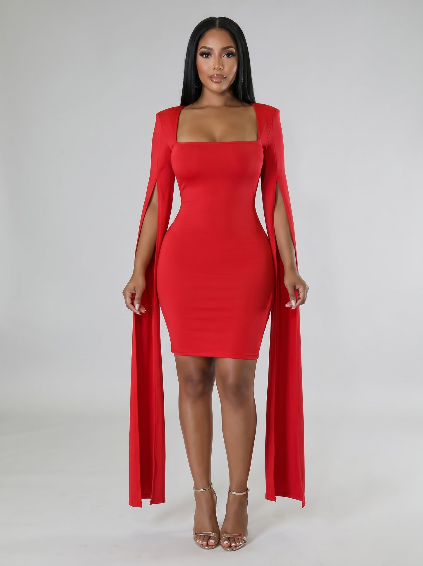 Rossana Cape Sleeve Bodycon Dress on model