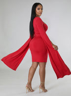 Rossana Cape Sleeve Bodycon Dress on model
