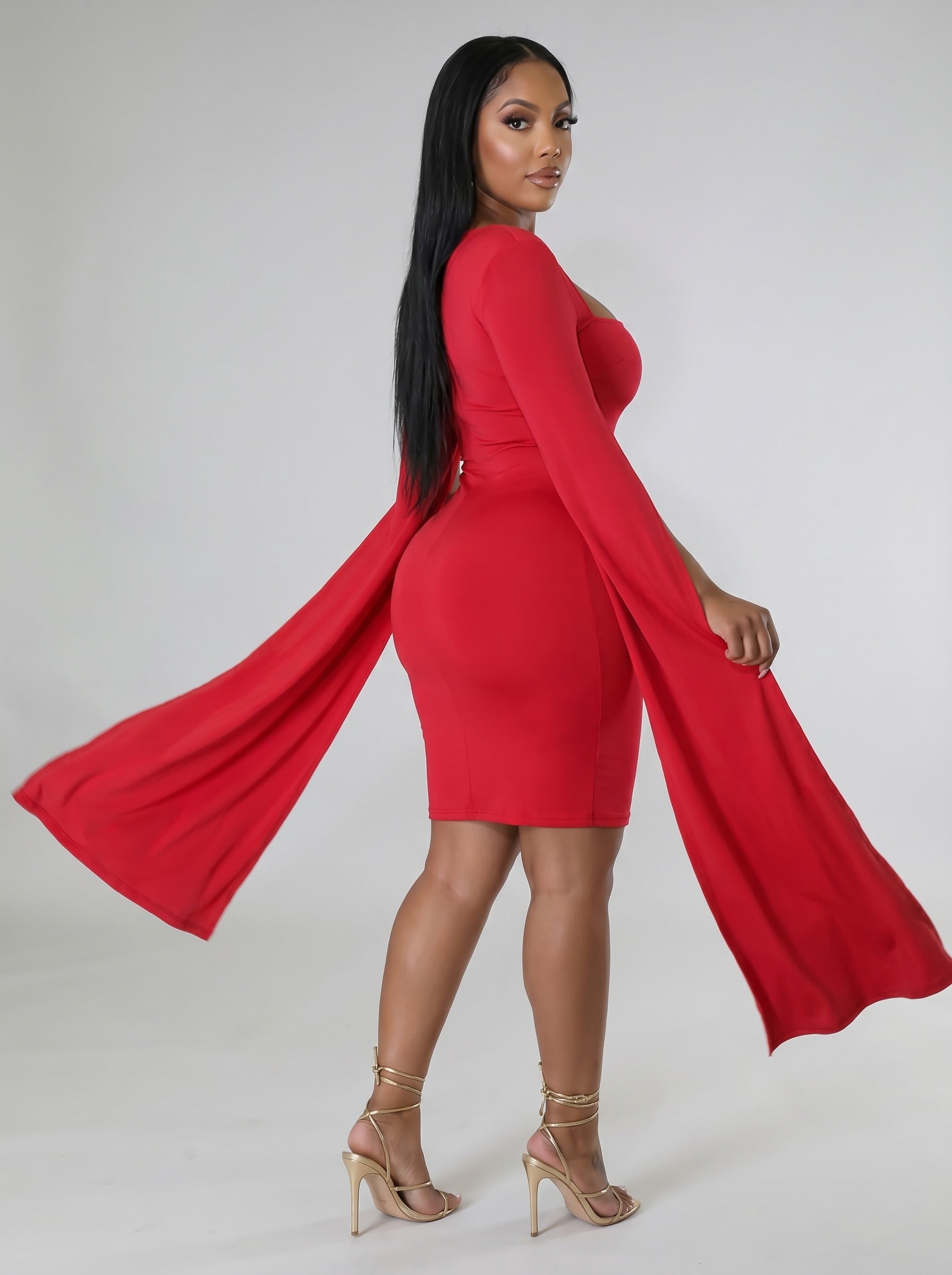 Rossana Cape Sleeve Bodycon Dress on model