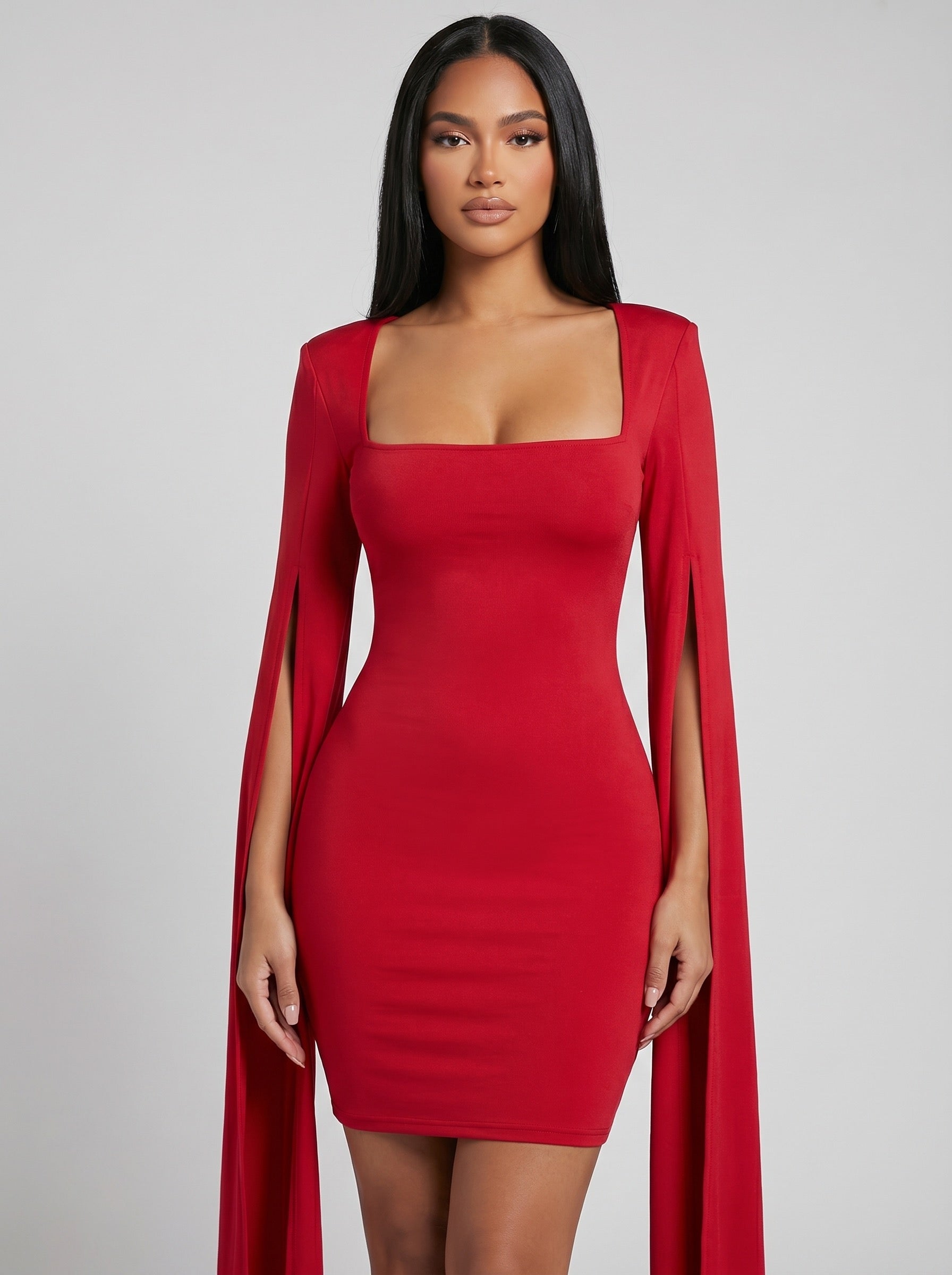 Rossana Cape Sleeve Bodycon Dress on model