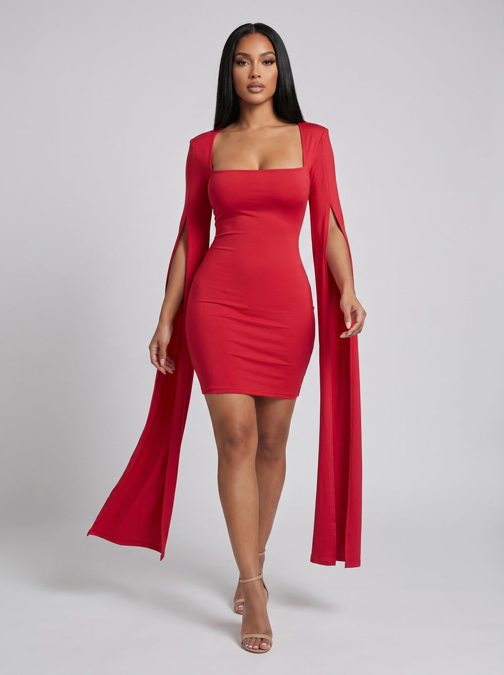 Rossana Cape Sleeve Bodycon Dress on model