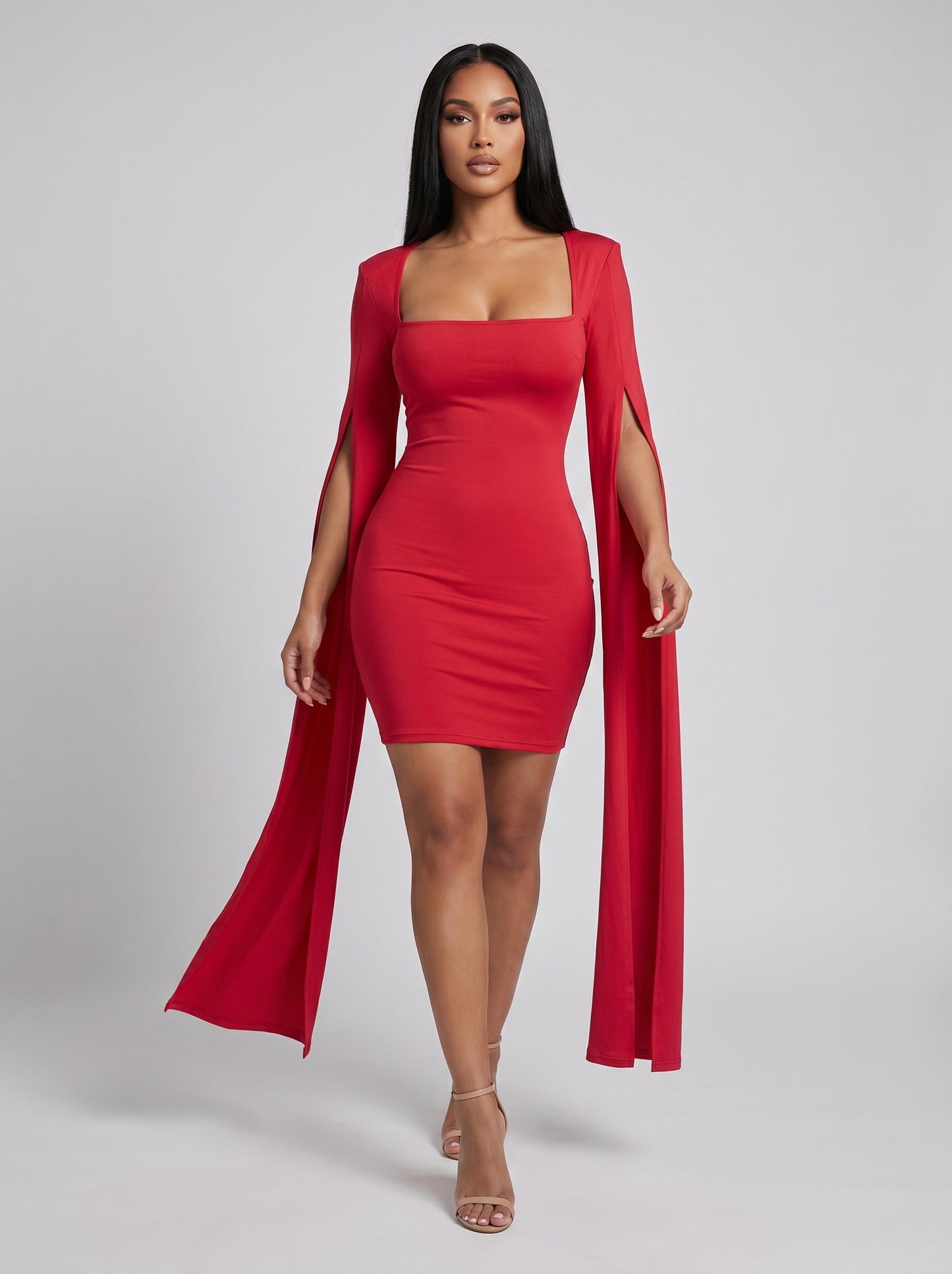 Rossana Cape Sleeve Bodycon Dress on model