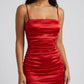 Rubina Satin Ruched Mini Dress on model