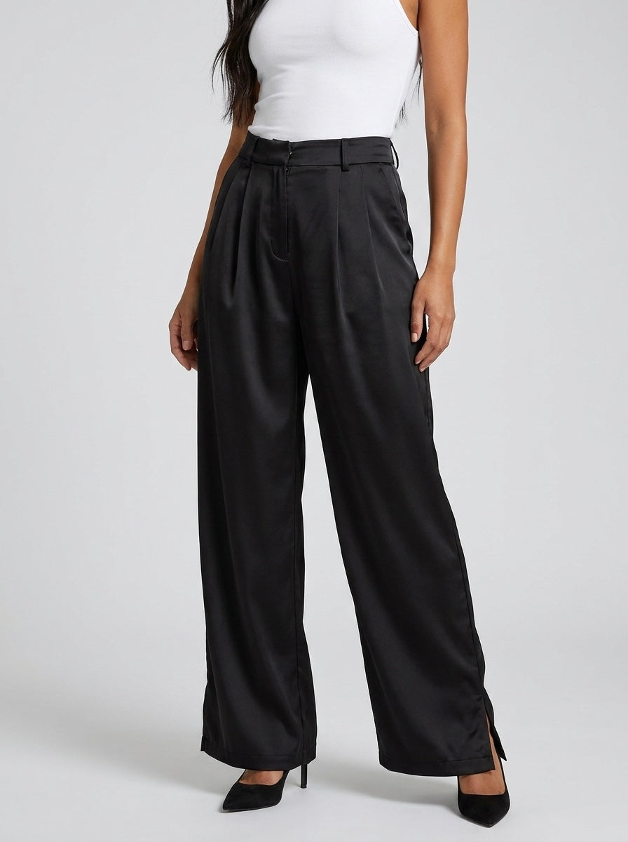 Sabrina Satin Wide-Leg Trouser on model