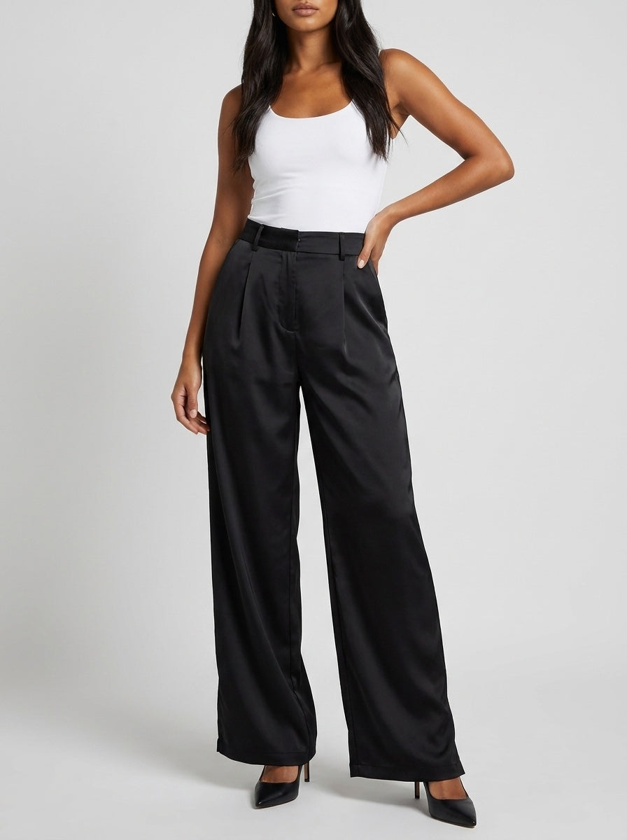 Sabrina Satin Wide-Leg Trouser on model