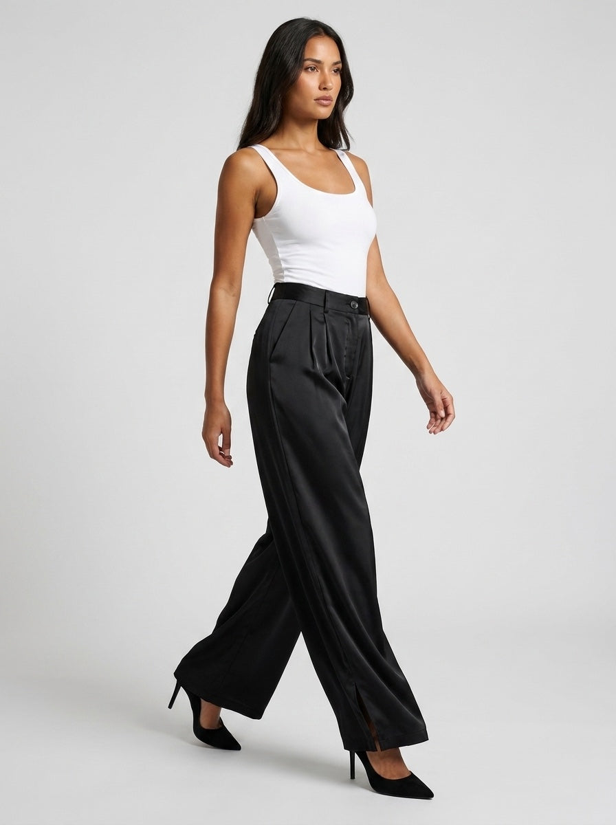 Sabrina Satin Wide-Leg Trouser on model