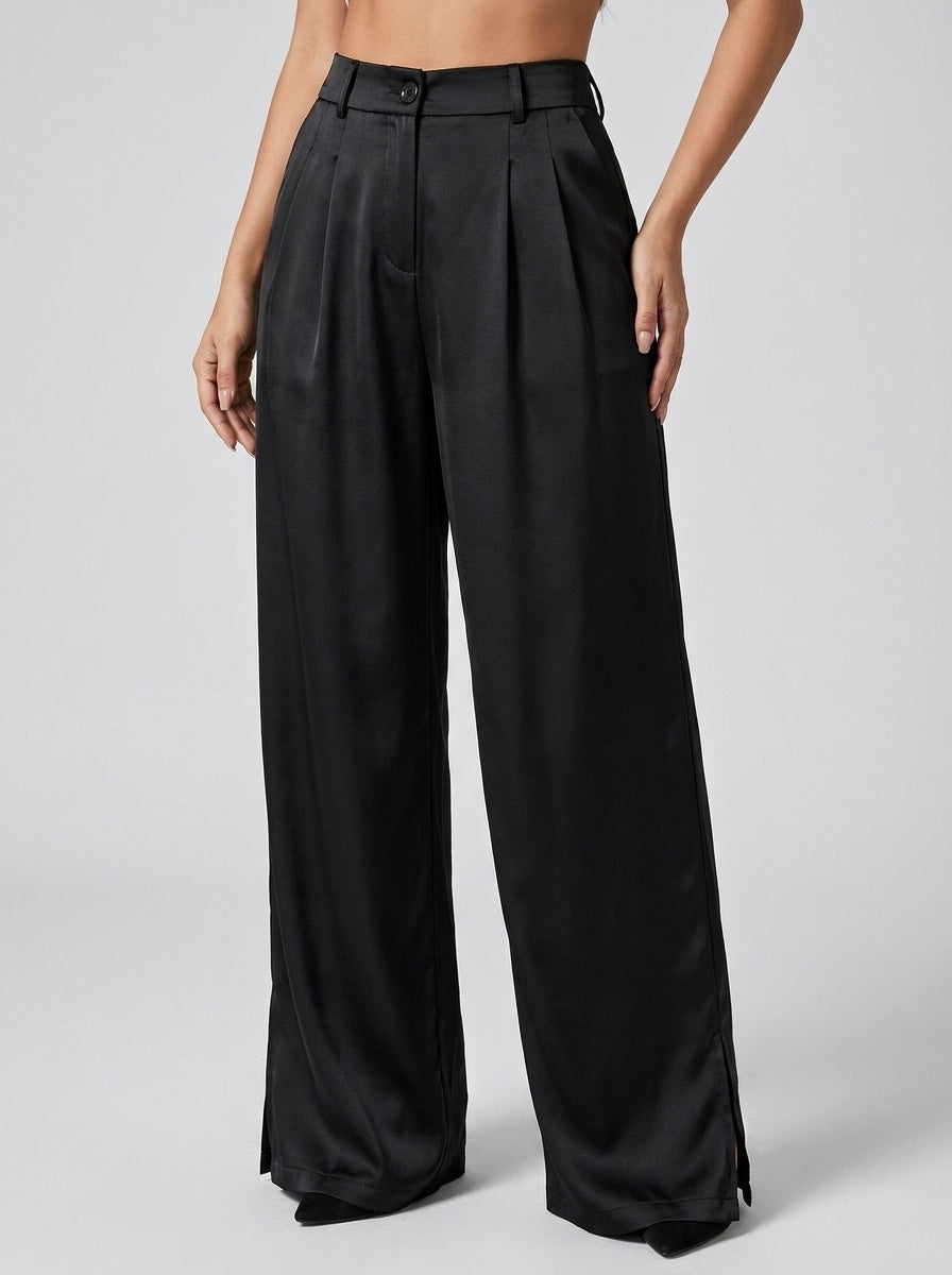 Sabrina Satin Wide-Leg Trouser on model