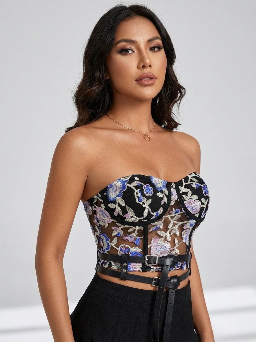 Samira Floral Corset Top on model