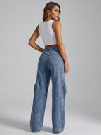 Santina High Waist Asymmetric Wide Leg Jeans on model