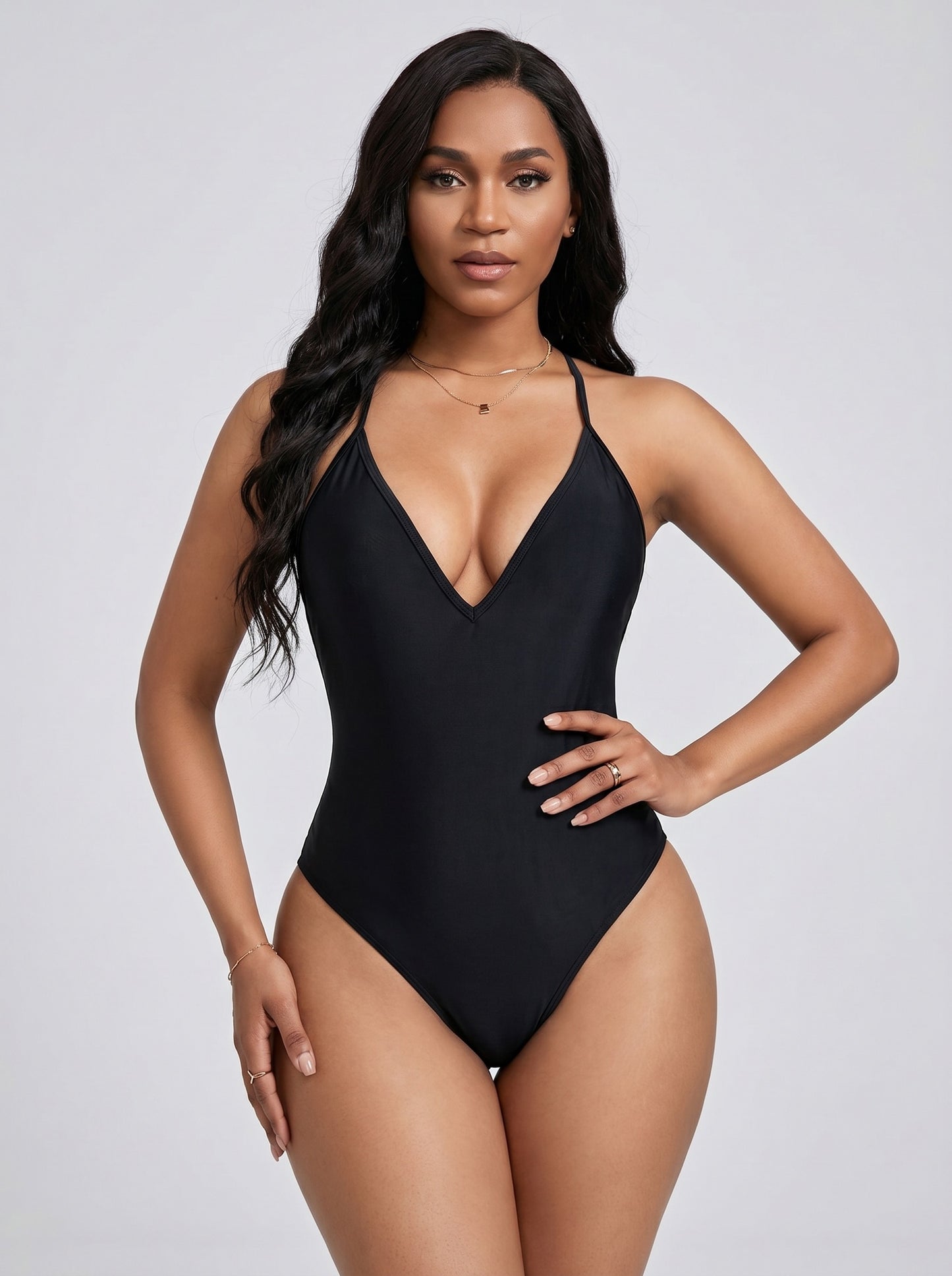 Savina Plunge Swimsuit on model