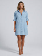 Savina Cotton-Linen Shirt Dress on model