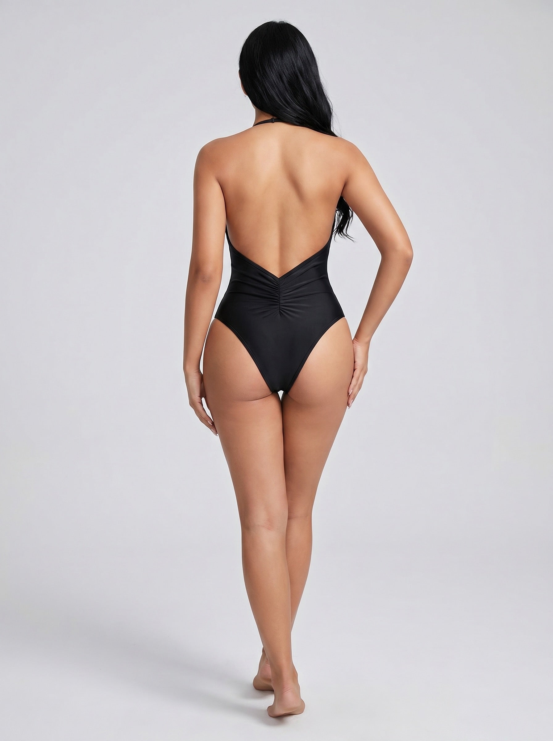 Savina Plunge Swimsuit on model