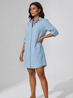 Savina Cotton-Linen Shirt Dress on model