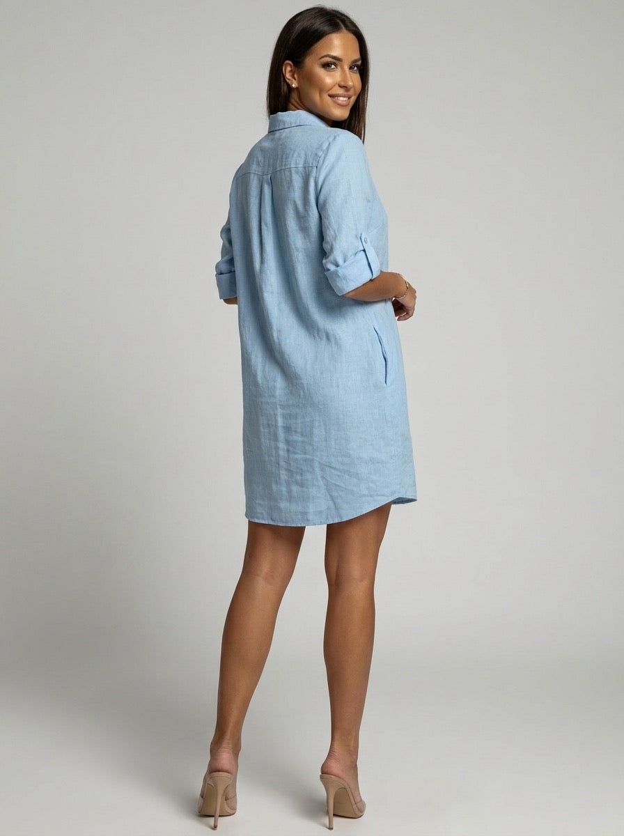Savina Cotton-Linen Shirt Dress on model