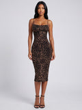 Selene Leopard Slip Midi Dress on model