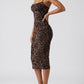Selene Leopard Slip Midi Dress on model