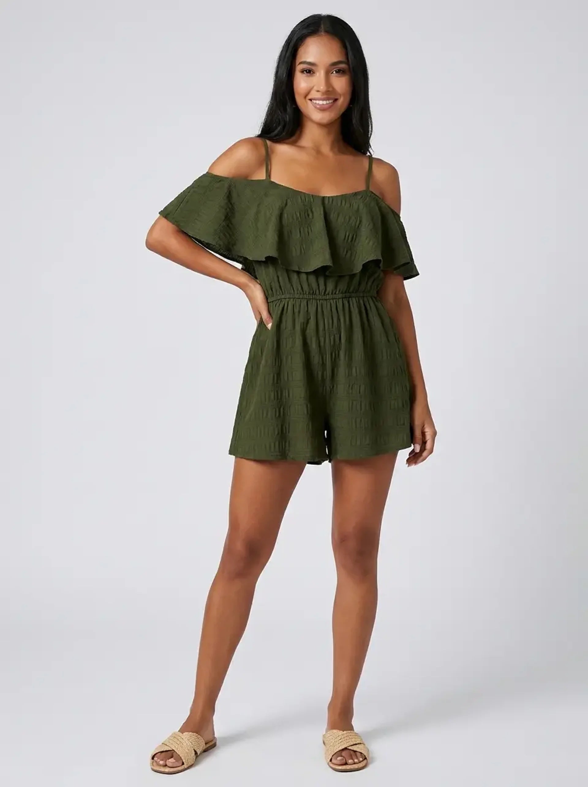 Selvaggia Cold-Shoulder Romper on model