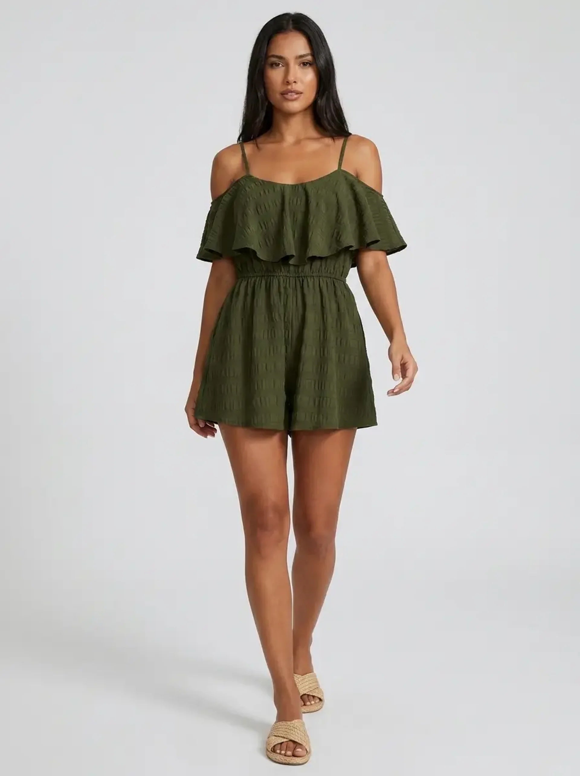 Selvaggia Cold-Shoulder Romper on model