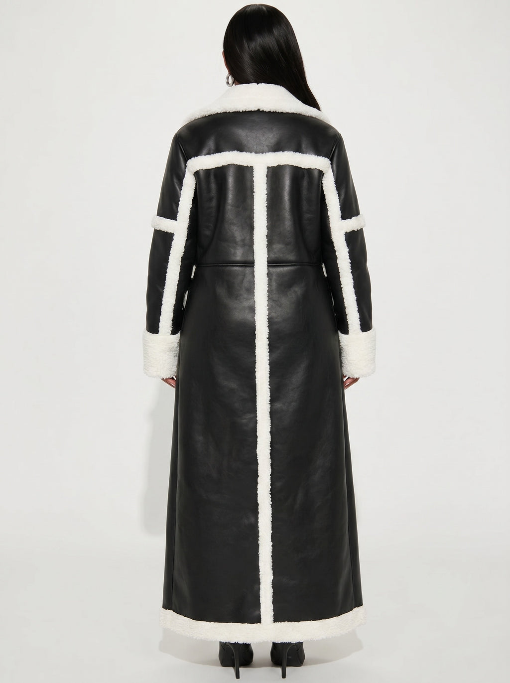 Serafina Shearling-Trim Faux Leather Trench on model
