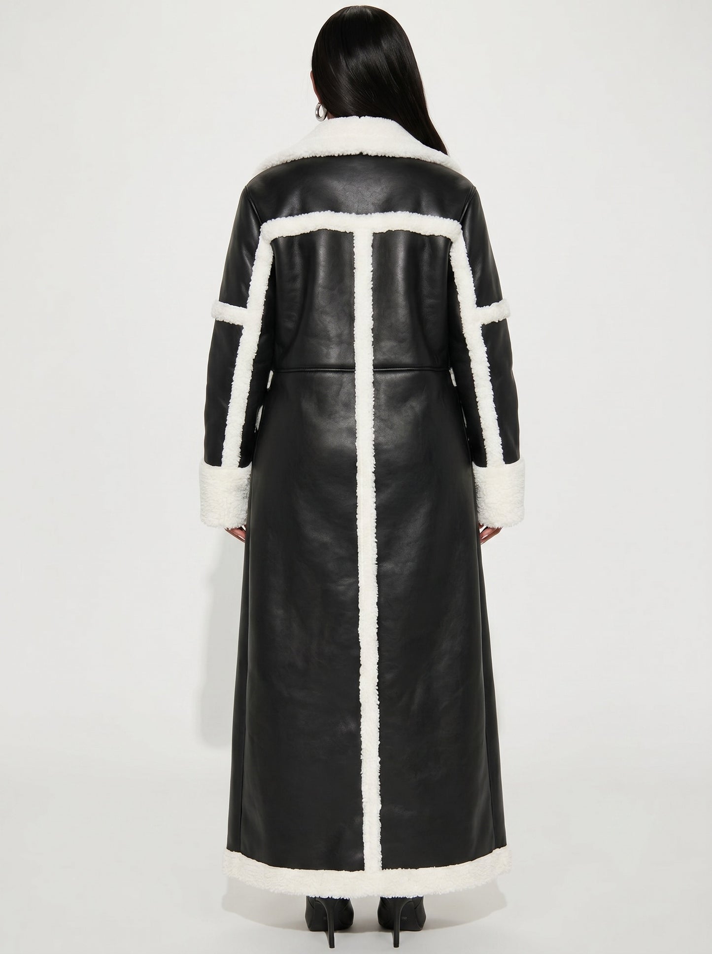 Serafina Shearling-Trim Faux Leather Trench on model