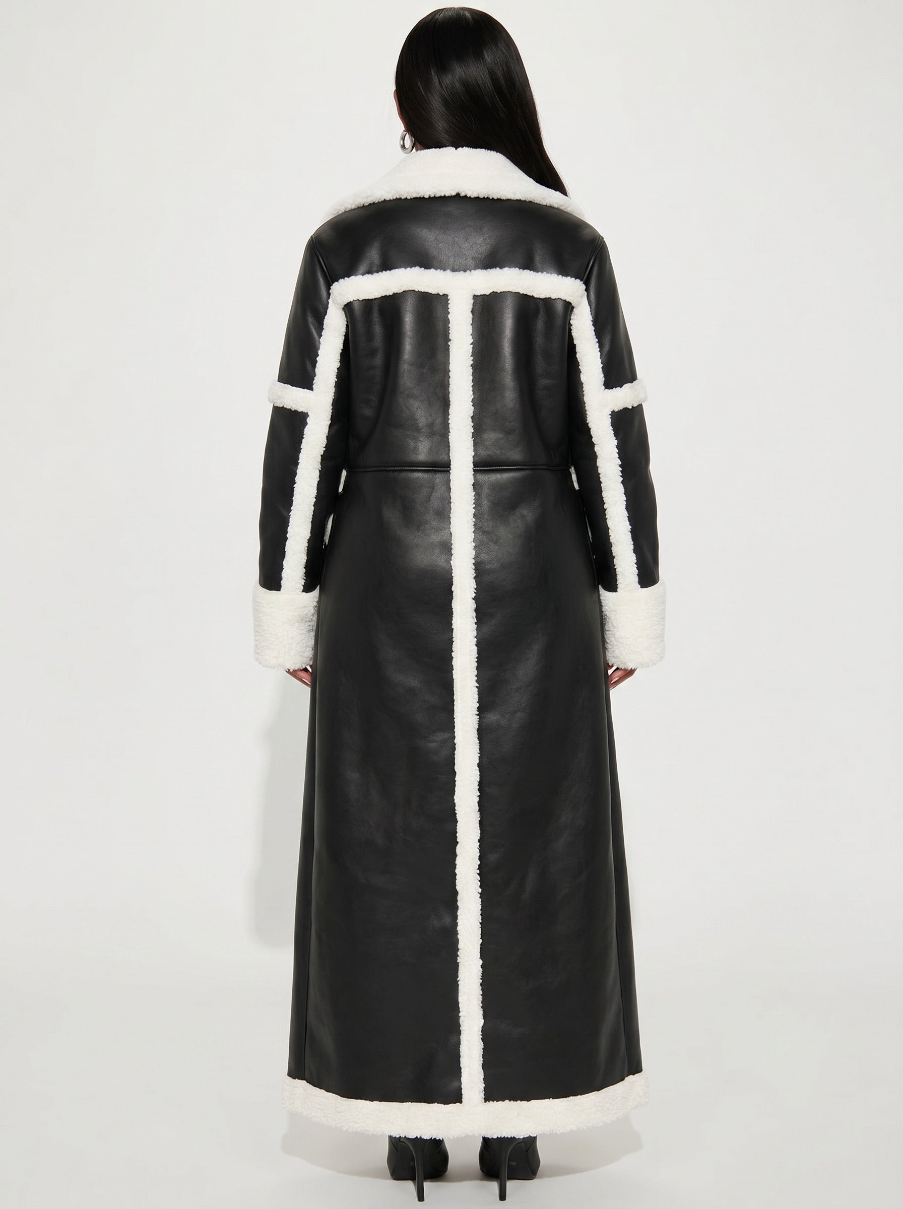 Serafina Shearling-Trim Faux Leather Trench on model
