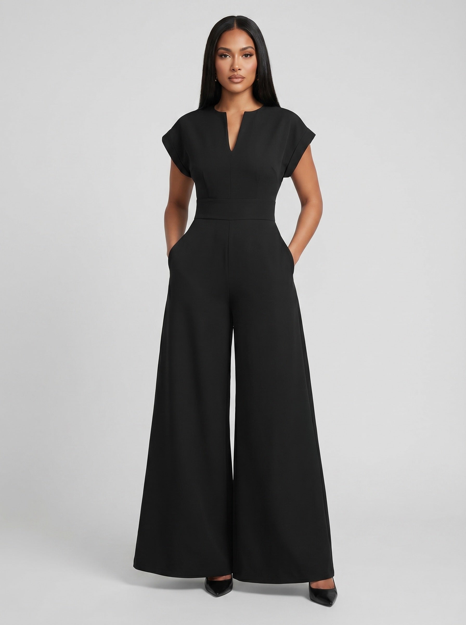 Serena Tailored Wide-Leg Jumpsuit on model