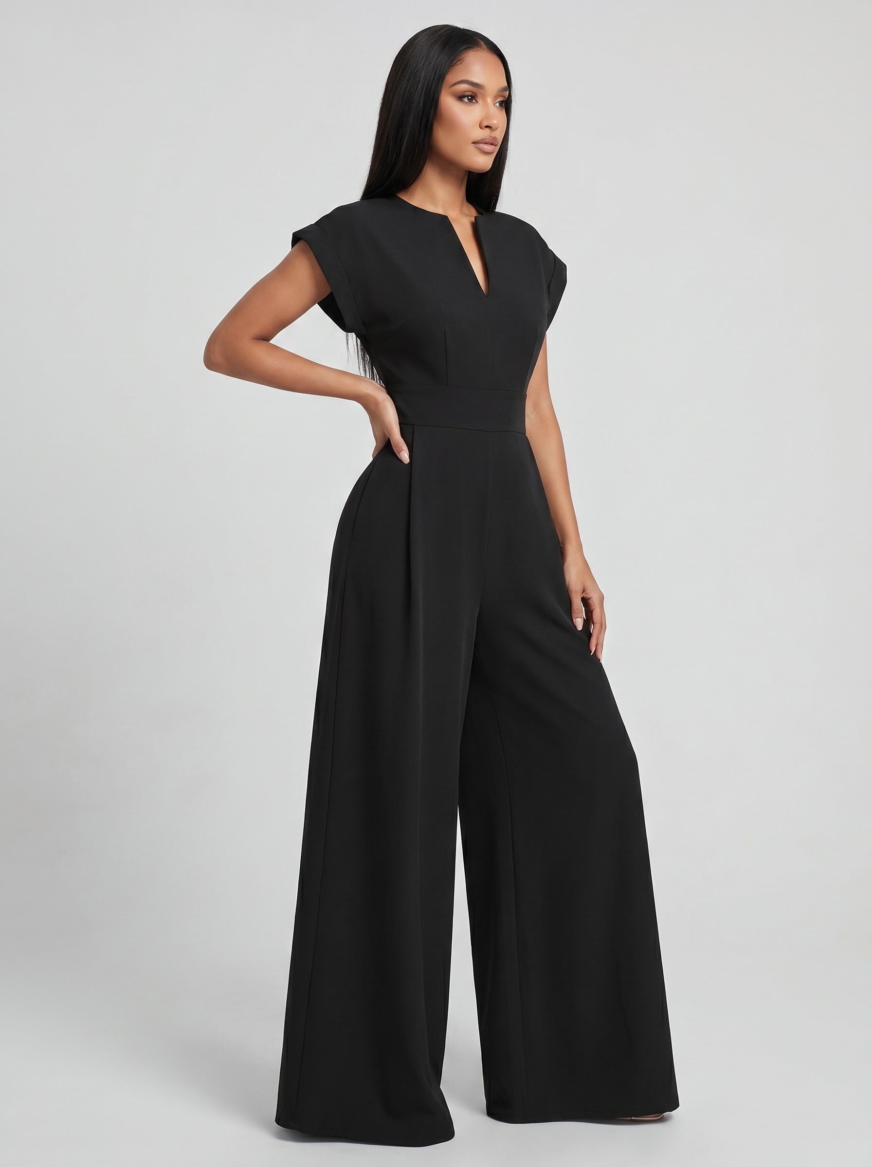 Serena Tailored Wide-Leg Jumpsuit on model