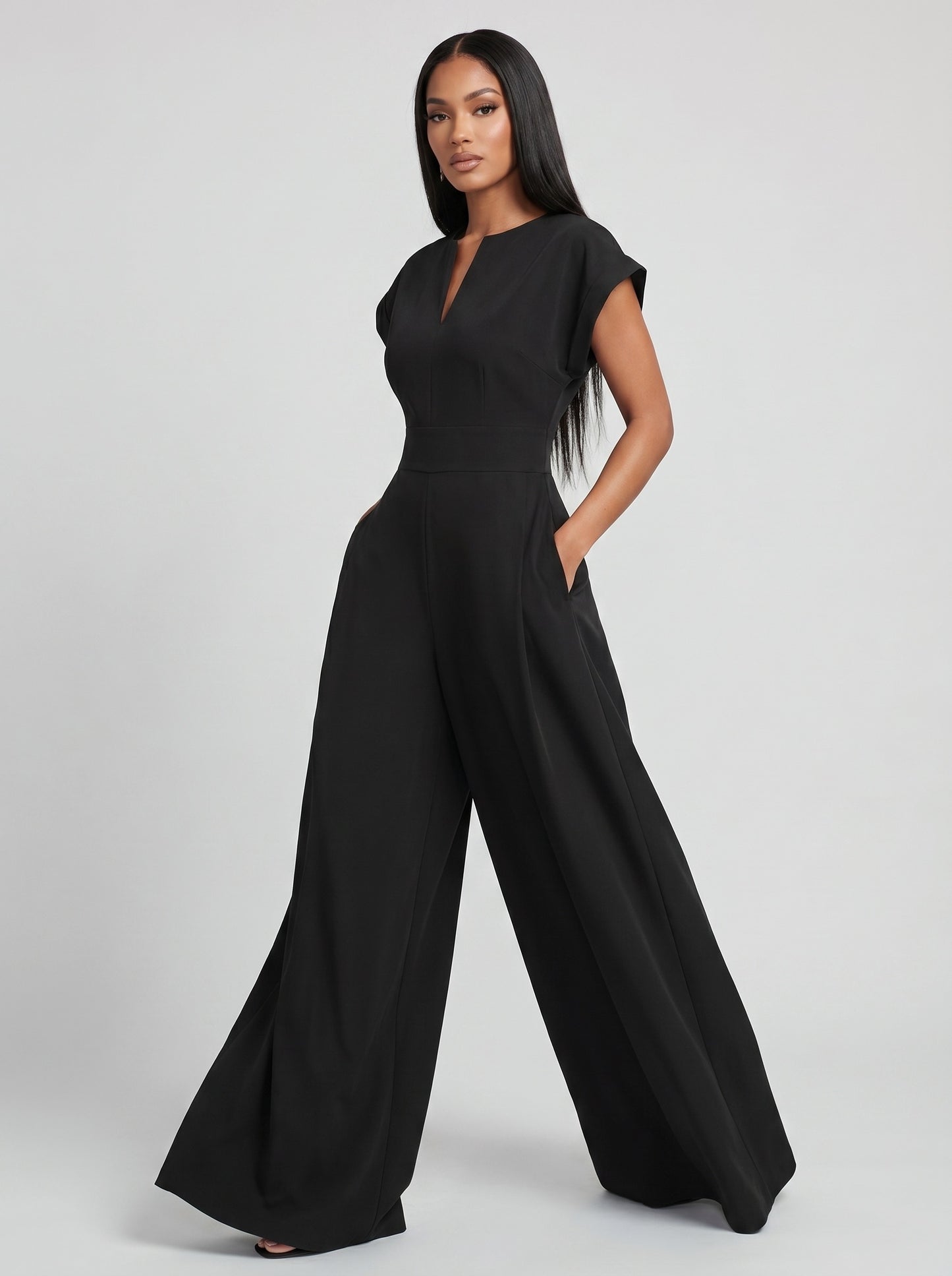 Serena Tailored Wide-Leg Jumpsuit on model