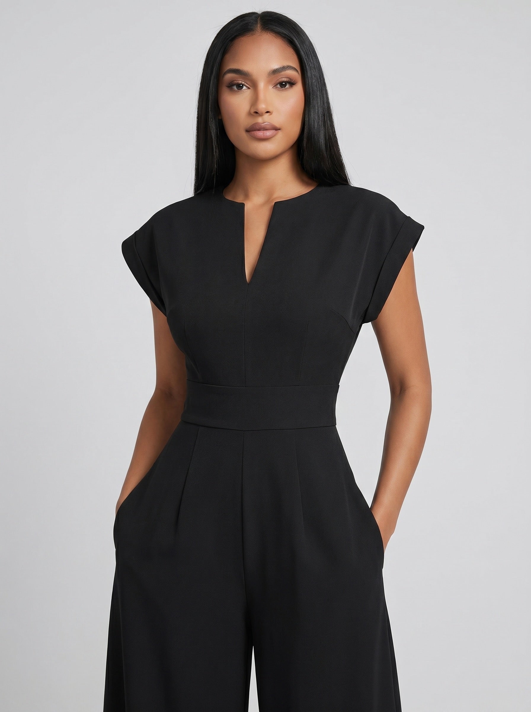 Serena Tailored Wide-Leg Jumpsuit on model