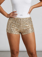 Serenella Sequin High-Waist Shorts on model