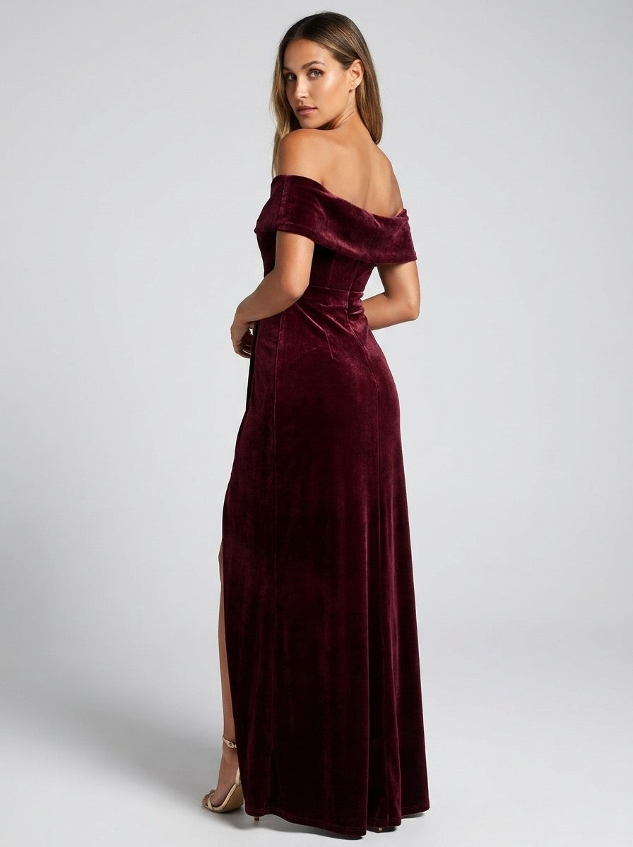 Severa Off-Shoulder Velvet Wrap Dress on model