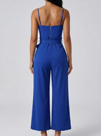 Severina Strapless Zip-Front Wide-Leg Jumpsuit on model