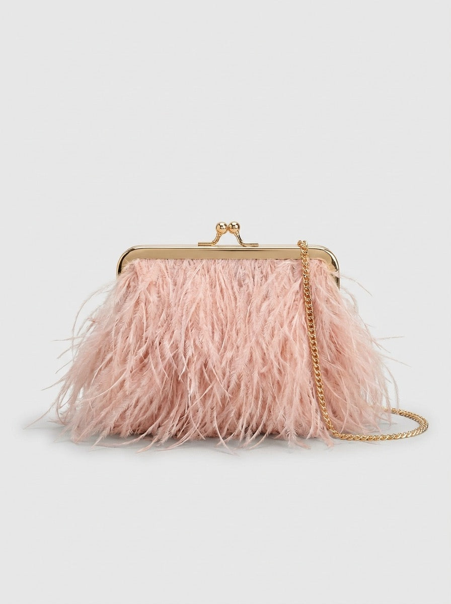 Sibilla Ostrich-Feather Frame Clutch on model