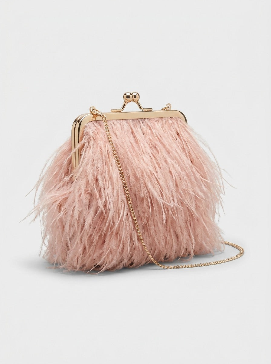 Sibilla Ostrich-Feather Frame Clutch on model