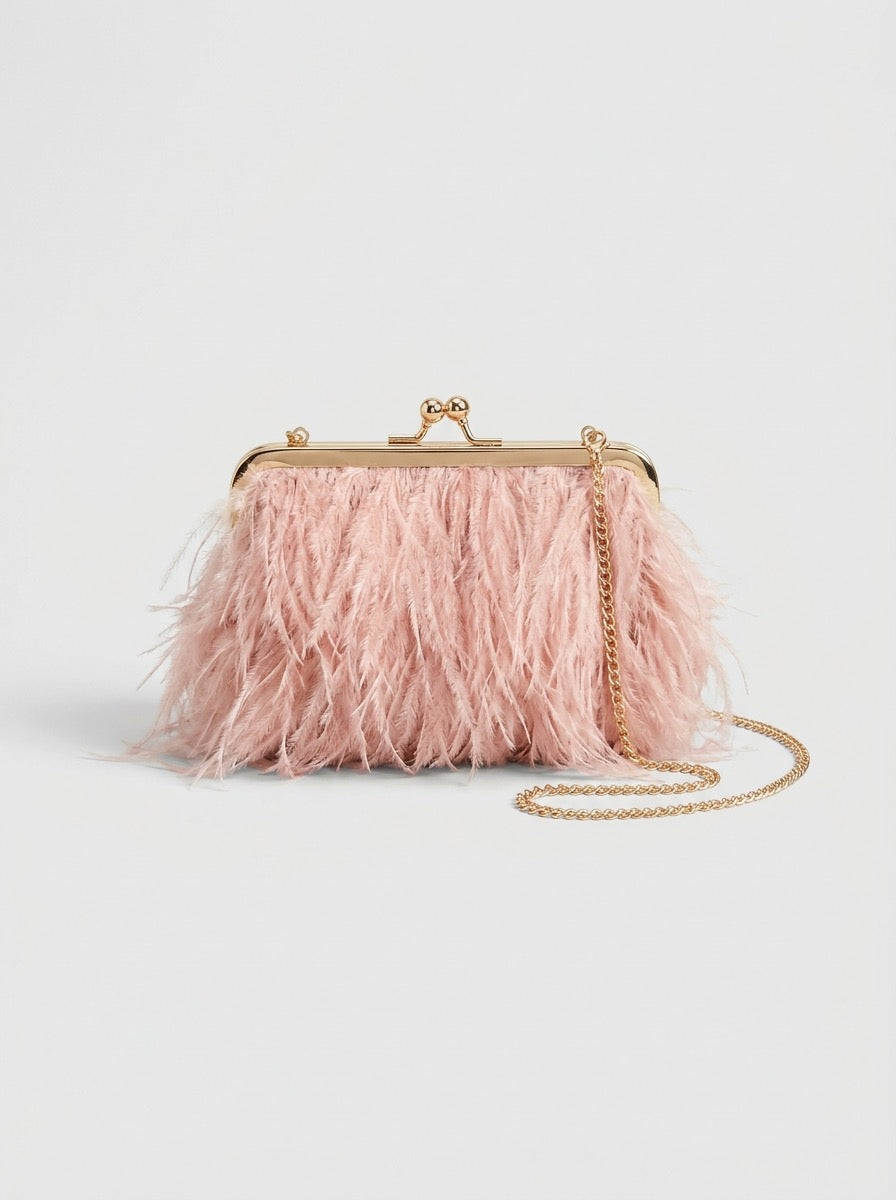 Sibilla Ostrich-Feather Frame Clutch on model