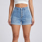 Sienna High-Waist Cuffed Denim Shorts on model