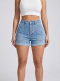 Sienna High-Waist Cuffed Denim Shorts on model