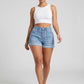 Sienna High-Waist Cuffed Denim Shorts on model